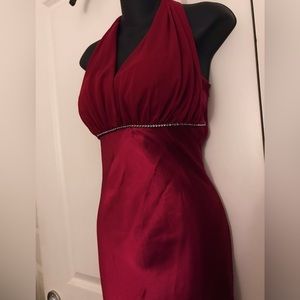 Camille La Vie Blood Red Evening Gown with Mermaid Tail Ruffling